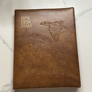 Vintage‎ 1978 Desk Diary Calendar– Embossed Faux Leather Cover – Birds & Wheat